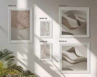 Set van moderne schilderijen met abstracte beige patronen