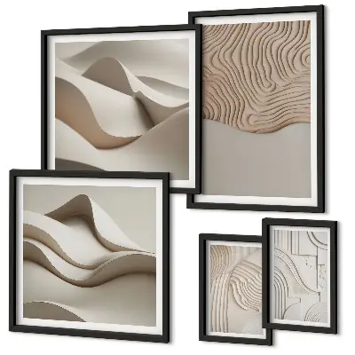Set van moderne schilderijen met abstracte beige patronen