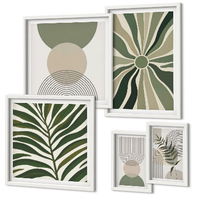 Wanddecoratie compositie Stijlvolle afbeeldingen met groen.