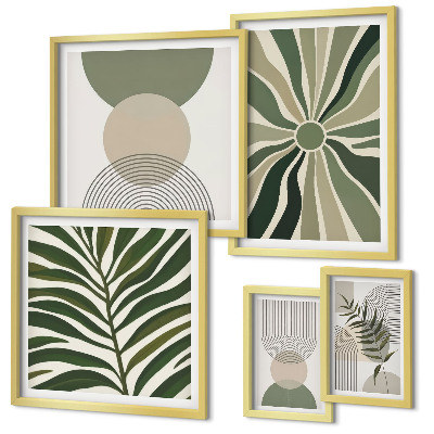 Wanddecoratie compositie Stijlvolle afbeeldingen met groen.