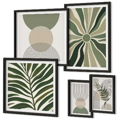 Wanddecoratie compositie Stijlvolle afbeeldingen met groen.