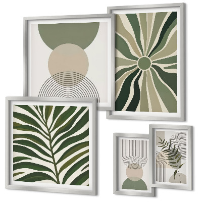 Wanddecoratie compositie Stijlvolle afbeeldingen met groen.