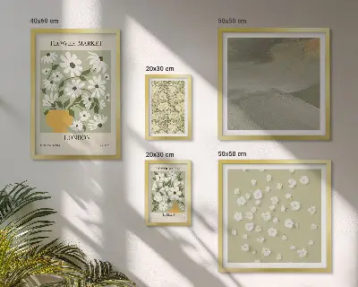 Set van moderne schilderijen met bloemrijke stedelijke motieven