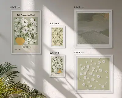 Set van moderne schilderijen met bloemrijke stedelijke motieven