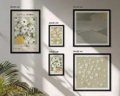 Set van moderne schilderijen met bloemrijke stedelijke motieven