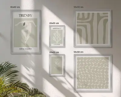 Gallery wall met stijlvolle abstracte groene afbeeldingen