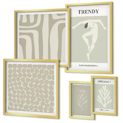 Gallery wall met stijlvolle abstracte groene afbeeldingen