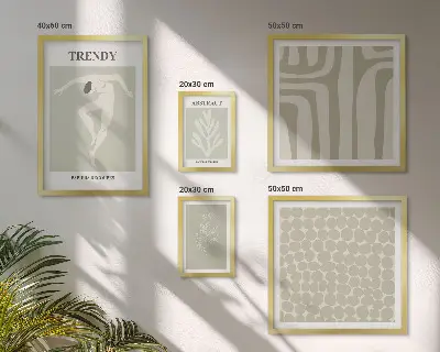 Gallery wall met stijlvolle abstracte groene afbeeldingen