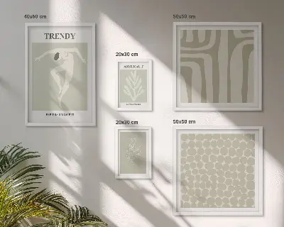Gallery wall met stijlvolle abstracte groene afbeeldingen