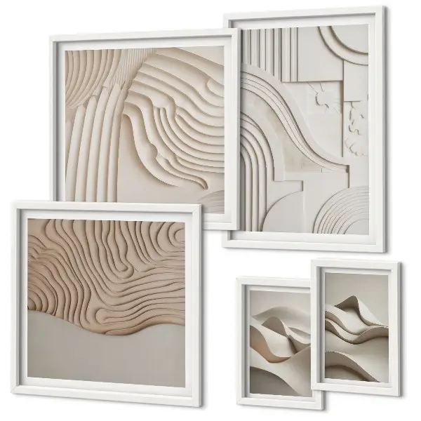 Wanddecoratie compositie met abstracte beige en witte structuren