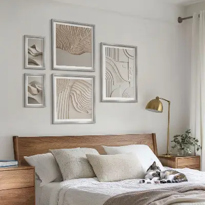 Wanddecoratie compositie met abstracte beige en witte structuren