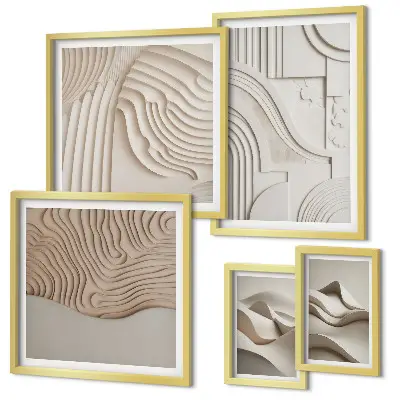 Wanddecoratie compositie met abstracte beige en witte structuren