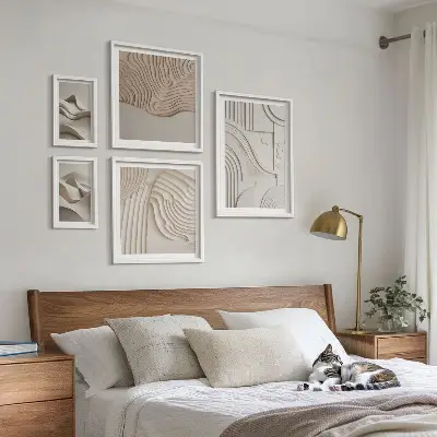 Wanddecoratie compositie met abstracte beige en witte structuren