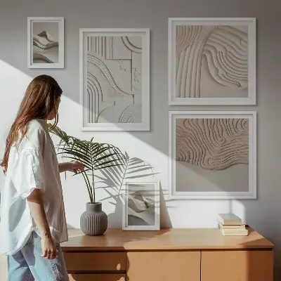 Wanddecoratie compositie met abstracte beige en witte structuren