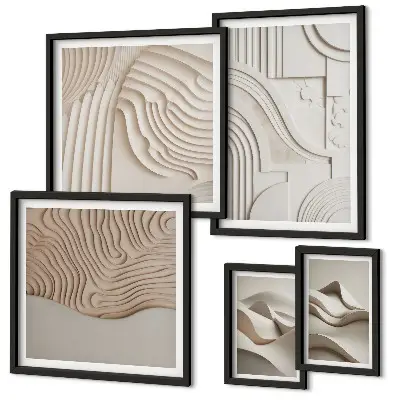 Wanddecoratie compositie met abstracte beige en witte structuren