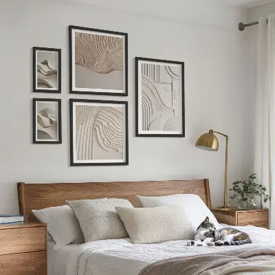 Wanddecoratie compositie met abstracte beige en witte structuren