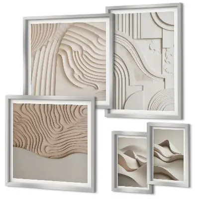 Wanddecoratie compositie met abstracte beige en witte structuren