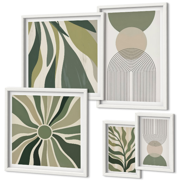 Moderne schilderijen set Stijlvolle abstracties met groen.
