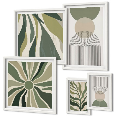 Moderne schilderijen set Stijlvolle abstracties met groen.