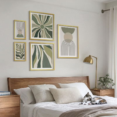 Moderne schilderijen set Stijlvolle abstracties met groen.