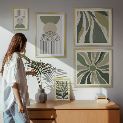 Moderne schilderijen set Stijlvolle abstracties met groen.