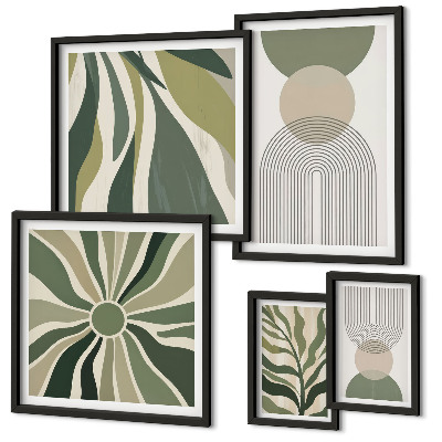 Moderne schilderijen set Stijlvolle abstracties met groen.