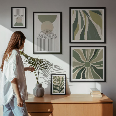 Moderne schilderijen set Stijlvolle abstracties met groen.
