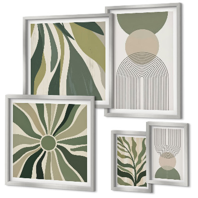 Moderne schilderijen set Stijlvolle abstracties met groen.