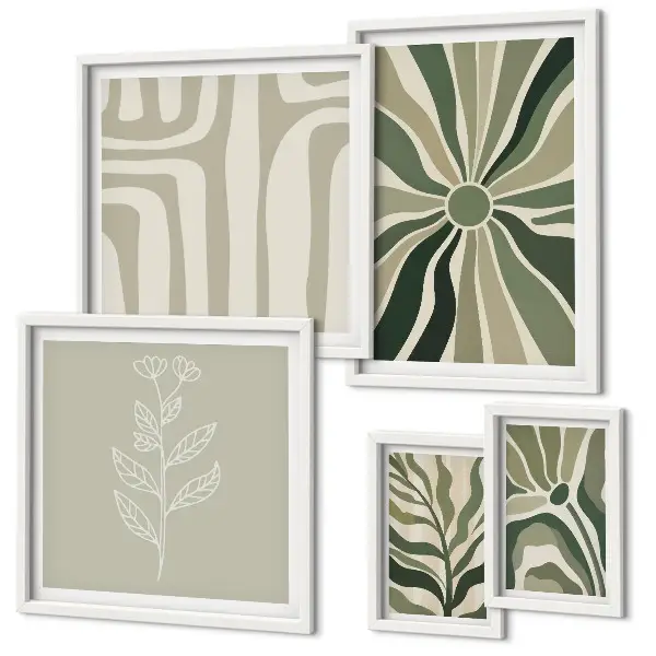 Gallery wall met abstracte plantpatronen