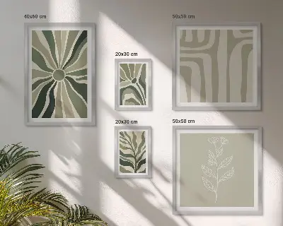 Gallery wall met abstracte plantpatronen
