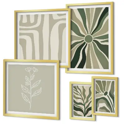Gallery wall met abstracte plantpatronen