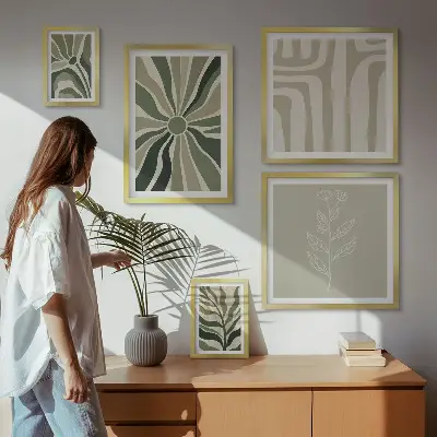 Gallery wall met abstracte plantpatronen