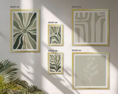 Gallery wall met abstracte plantpatronen