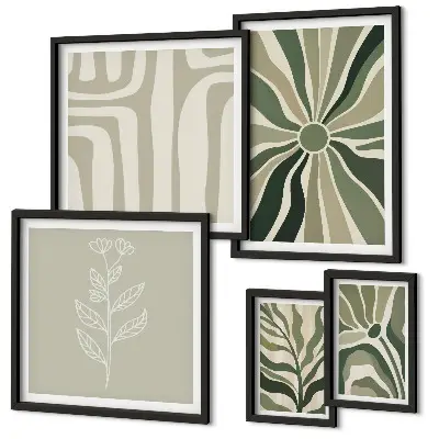Gallery wall met abstracte plantpatronen