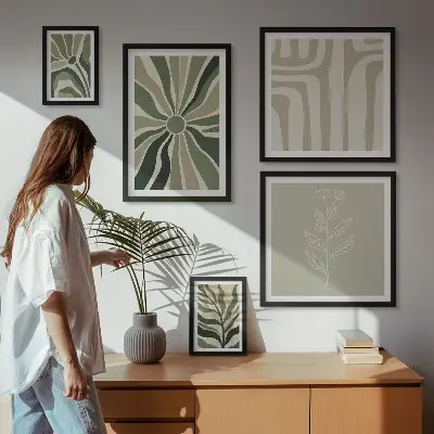 Gallery wall met abstracte plantpatronen