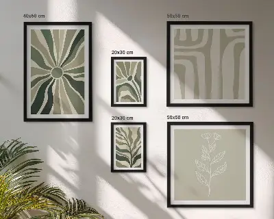 Gallery wall met abstracte plantpatronen