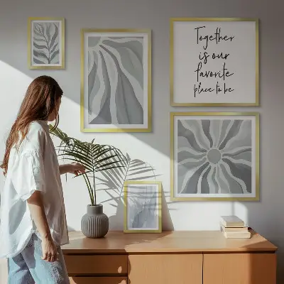 Set van moderne schilderijen met abstracte grijze en witte patronen