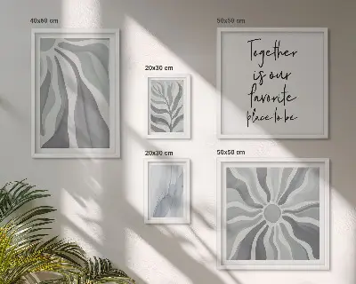 Set van moderne schilderijen met abstracte grijze en witte patronen