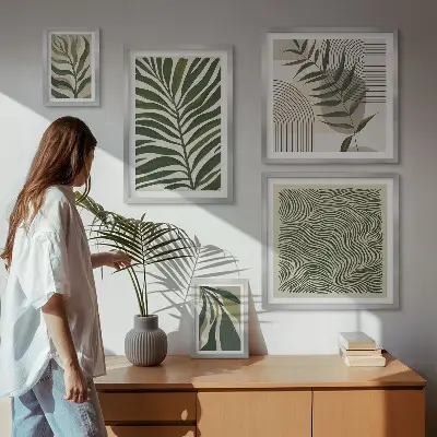 Gallery wall met moderne plantenpatronen