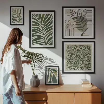 Gallery wall met moderne plantenpatronen
