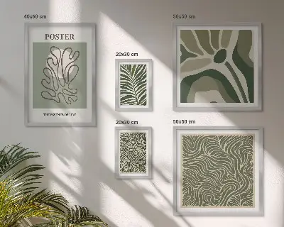 Abstracte boho-plantvormen set van moderne schilderijen