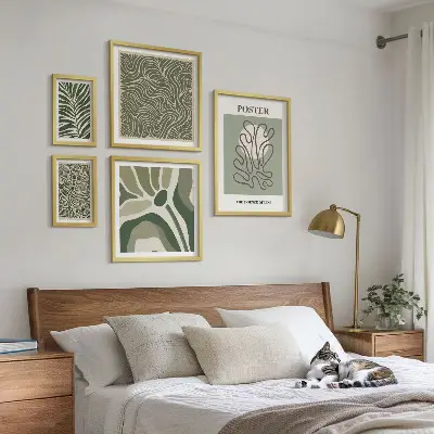 Abstracte boho-plantvormen set van moderne schilderijen