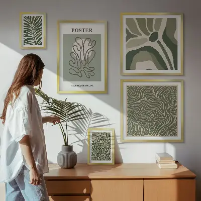 Abstracte boho-plantvormen set van moderne schilderijen