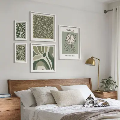 Abstracte boho-plantvormen set van moderne schilderijen