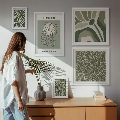 Abstracte boho-plantvormen set van moderne schilderijen