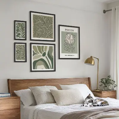 Abstracte boho-plantvormen set van moderne schilderijen