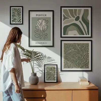 Abstracte boho-plantvormen set van moderne schilderijen