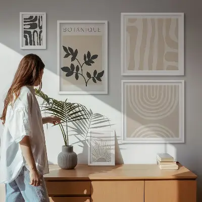 Set van moderne schilderijen stijlvolle wanddecoratie met neutrale plantmotieven