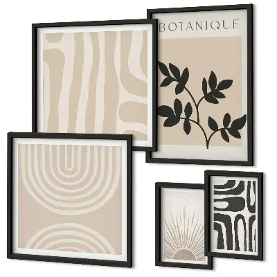 Set van moderne schilderijen stijlvolle wanddecoratie met neutrale plantmotieven