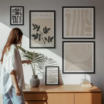 Set van moderne schilderijen stijlvolle wanddecoratie met neutrale plantmotieven